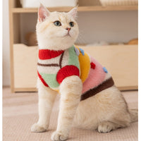 HKM-7956669 Rainbow Striped Parent-Child Sweater for Cats and Dogs with Star Patches