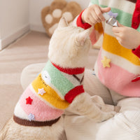 HKM-7956669 Rainbow Striped Parent-Child Sweater for Cats and Dogs with Star Patches
