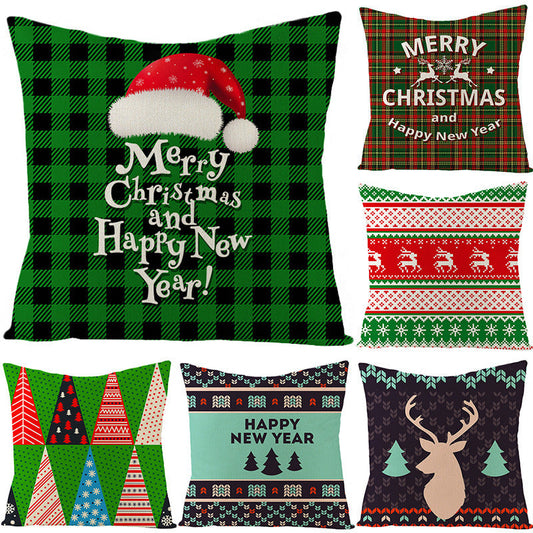 HKM-795731 Nordic Style Green Series Linen Christmas Pillow Cover, 45x45cm, Various Patterns