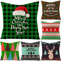 HKM-795731 Nordic Style Green Series Linen Christmas Pillow Cover, 45x45cm, Various Patterns