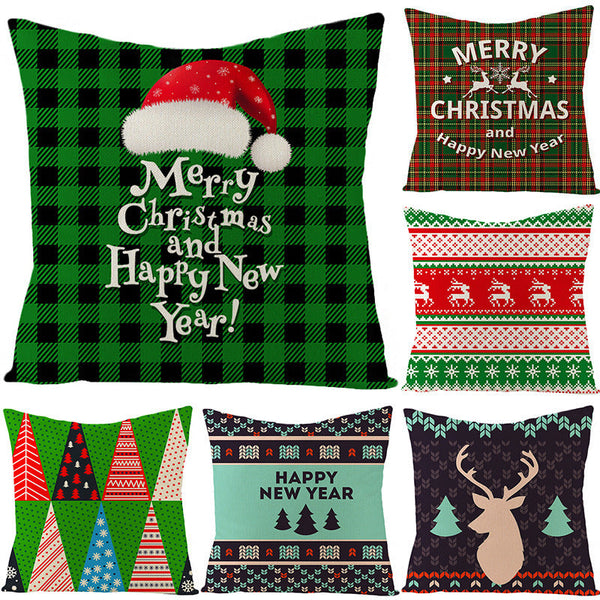 HKM-795731 Nordic Style Green Series Linen Christmas Pillow Cover, 45x45cm, Various Patterns