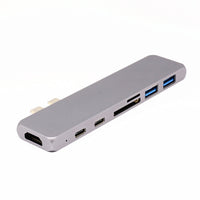 HKM-795795 Dual Type-C 7-in-1 HDMI Docking Station - 4K HD, USB 3.0 & USB-C Expansion, Classic Silver