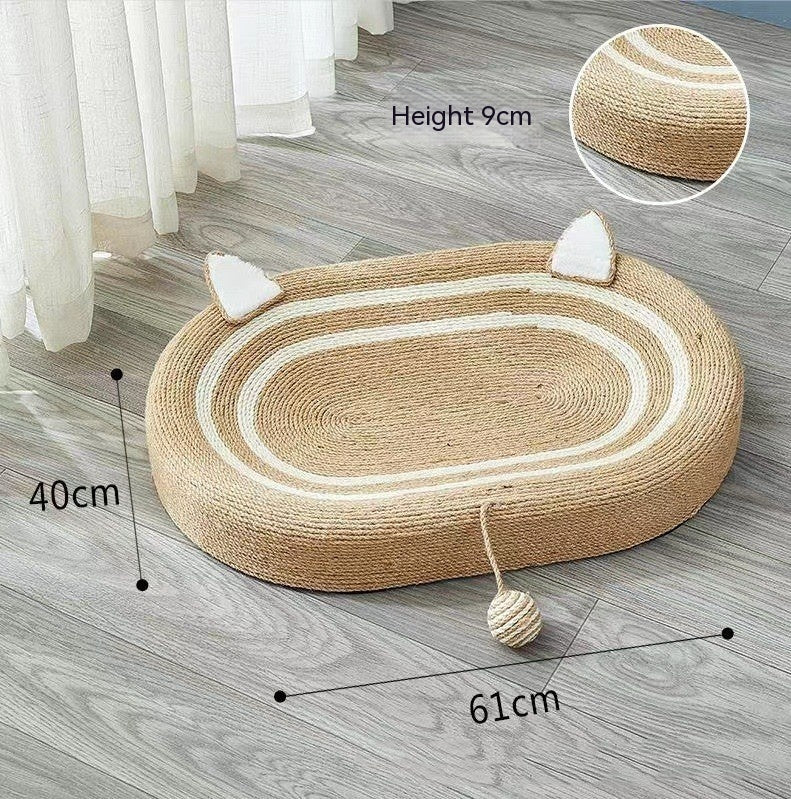 HKM-7958077 Extra Large Japanese Style Sisal Cat Scratch Board with Ears - 61cm x 40cm x 9cm