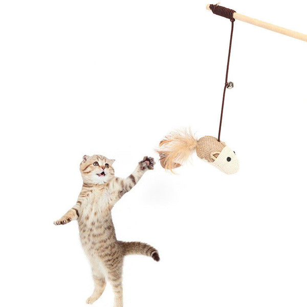 HKM-7958717 Cat Toy with Hemp Rope and Wooden Pole - 40cm Interactive Play Rod