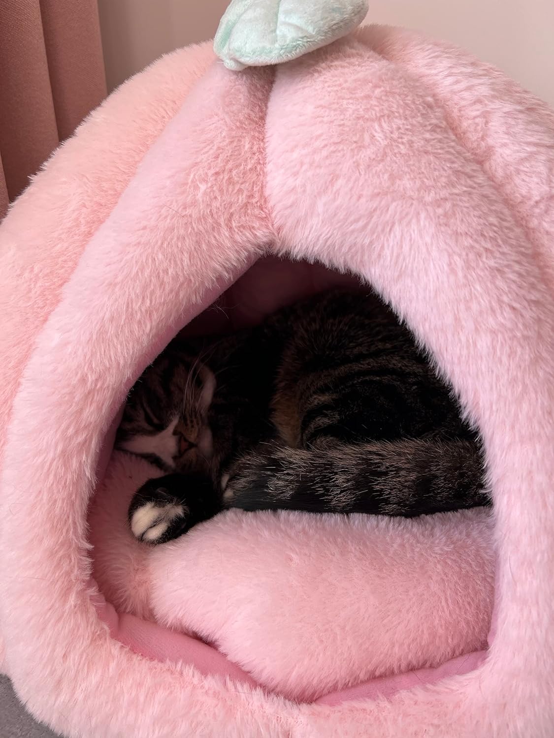 HKM-7959357 Cozy Pink Cat House - Soft Tent Cave with Removable Cushion Pad for Indoor Cats