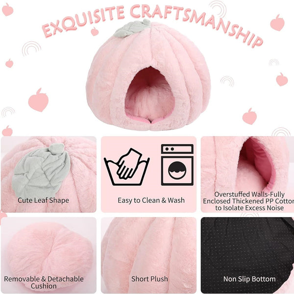 HKM-7959357 Cozy Pink Cat House - Soft Tent Cave with Removable Cushion Pad for Indoor Cats