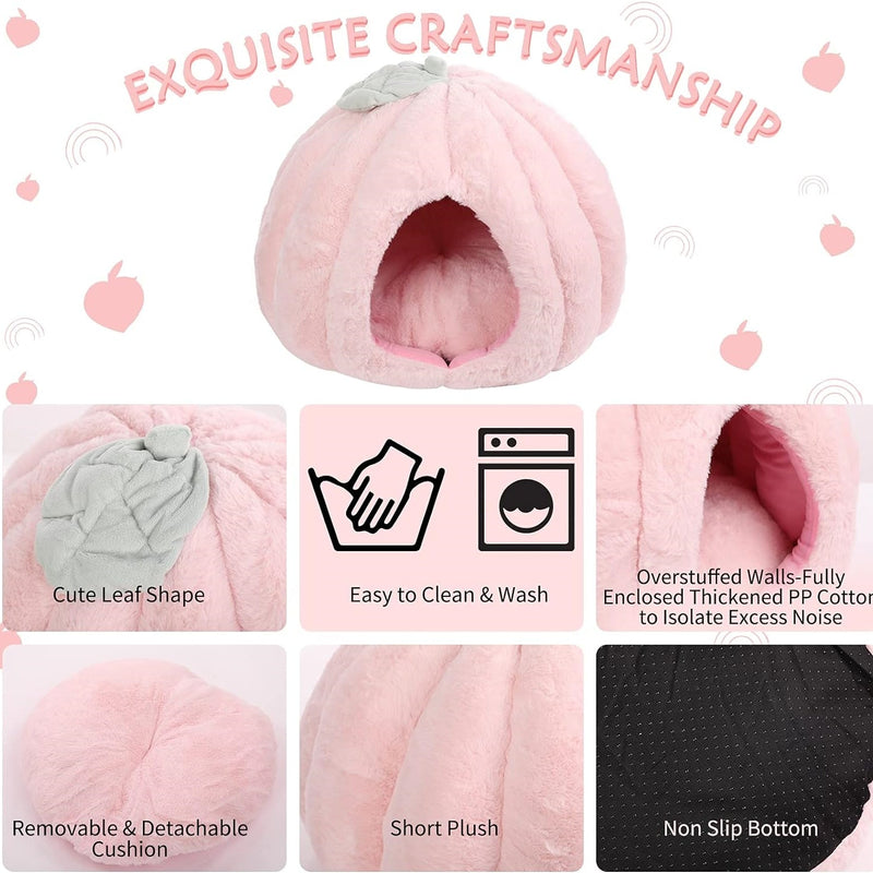 HKM-7959357 Cozy Pink Cat House - Soft Tent Cave with Removable Cushion Pad for Indoor Cats