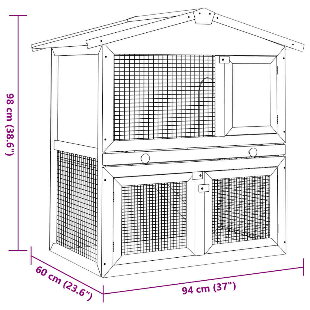 HKM-7959485 Two-Level Wooden Rabbit Hutch with Three Doors and Cozy Interior for Small Pets