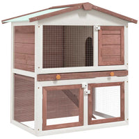 HKM-7959485 Two-Level Wooden Rabbit Hutch with Three Doors and Cozy Interior for Small Pets