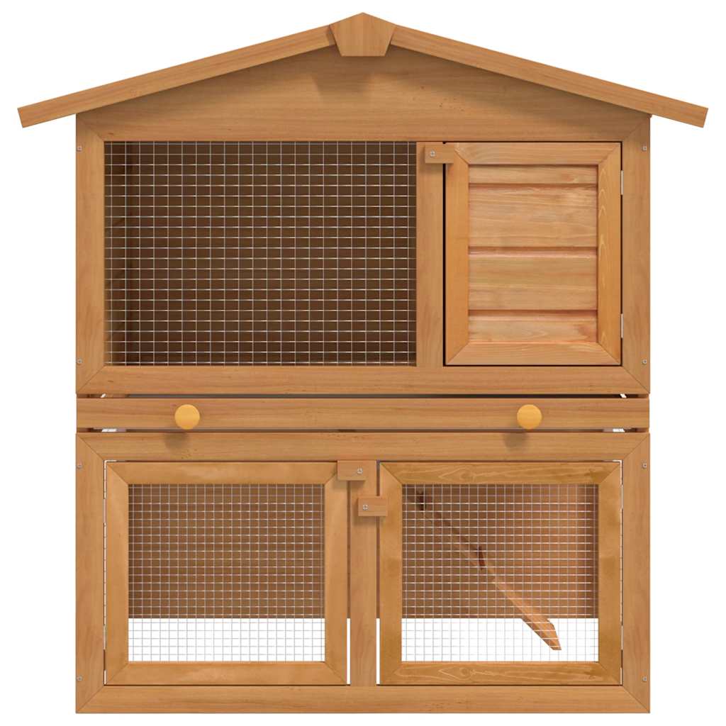 HKM-7959485 Two-Level Wooden Rabbit Hutch with Three Doors and Cozy Interior for Small Pets