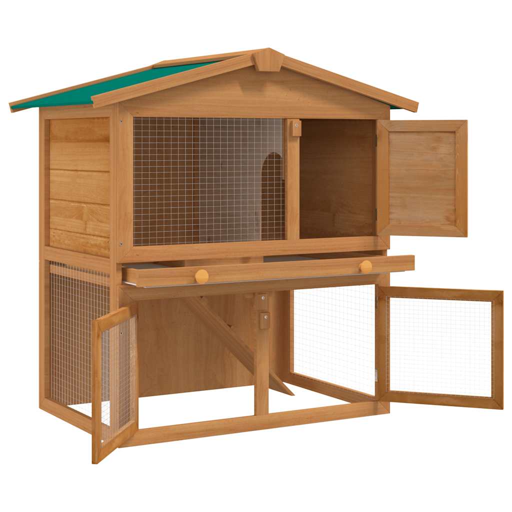 HKM-7959485 Two-Level Wooden Rabbit Hutch with Three Doors and Cozy Interior for Small Pets