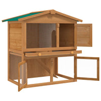 HKM-7959485 Two-Level Wooden Rabbit Hutch with Three Doors and Cozy Interior for Small Pets