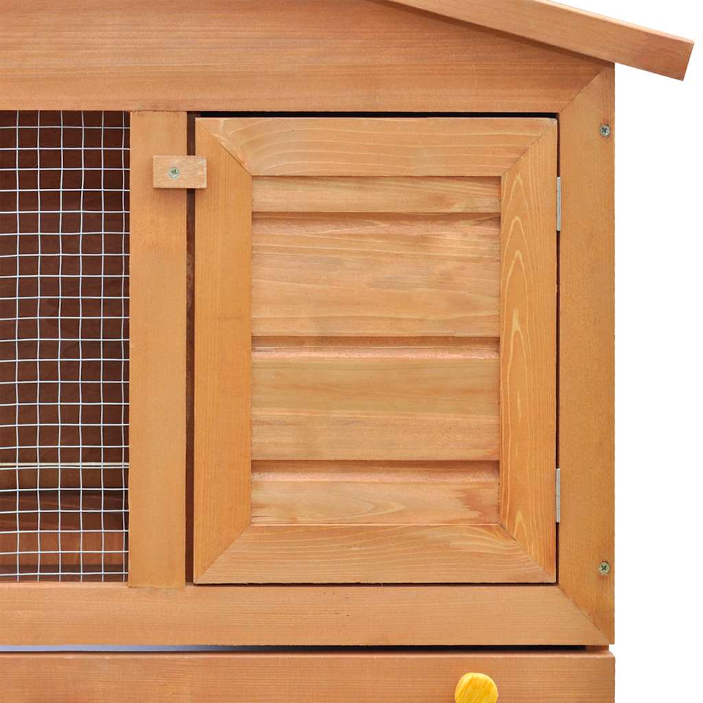 HKM-7959485 Two-Level Wooden Rabbit Hutch with Three Doors and Cozy Interior for Small Pets
