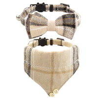 HKM-7960125 Classic Plaid Breakaway Cat Collar with Bowtie and Scarf, Adjustable Fit