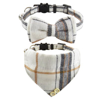 HKM-7960125 Classic Plaid Breakaway Cat Collar with Bowtie and Scarf, Adjustable Fit