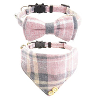 HKM-7960125 Classic Plaid Breakaway Cat Collar with Bowtie and Scarf, Adjustable Fit