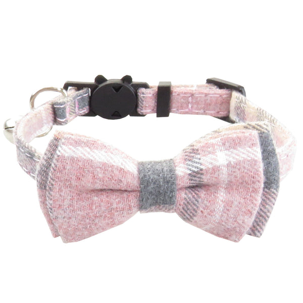 HKM-7960125 Classic Plaid Breakaway Cat Collar with Bowtie and Scarf, Adjustable Fit