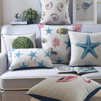 HKM-796243 Classical Seaweed Starfish Thick Cotton Linen Pillow Cover - Multiple Sizes Available