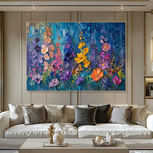 HKM-796371 Handcrafted Oil Painting Canvas Art with 3D Thick Floral Texture for Home Decoration
