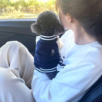 HKM-7964221 Thermal Pet Jacket for Autumn and Winter - Navy Blue & Brown Baseball Styles