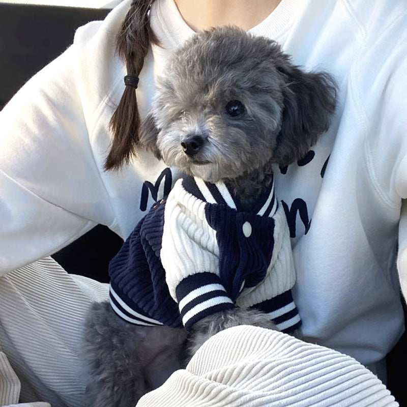 HKM-7964221 Thermal Pet Jacket for Autumn and Winter - Navy Blue & Brown Baseball Styles