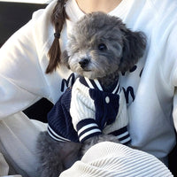 HKM-7964221 Thermal Pet Jacket for Autumn and Winter - Navy Blue & Brown Baseball Styles