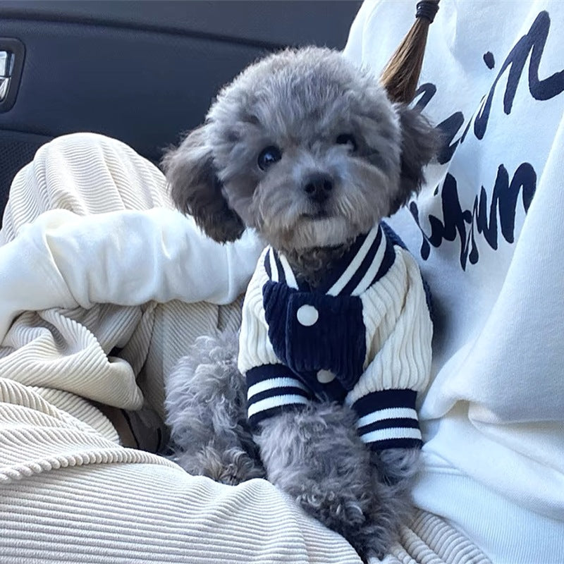 HKM-7964221 Thermal Pet Jacket for Autumn and Winter - Navy Blue & Brown Baseball Styles