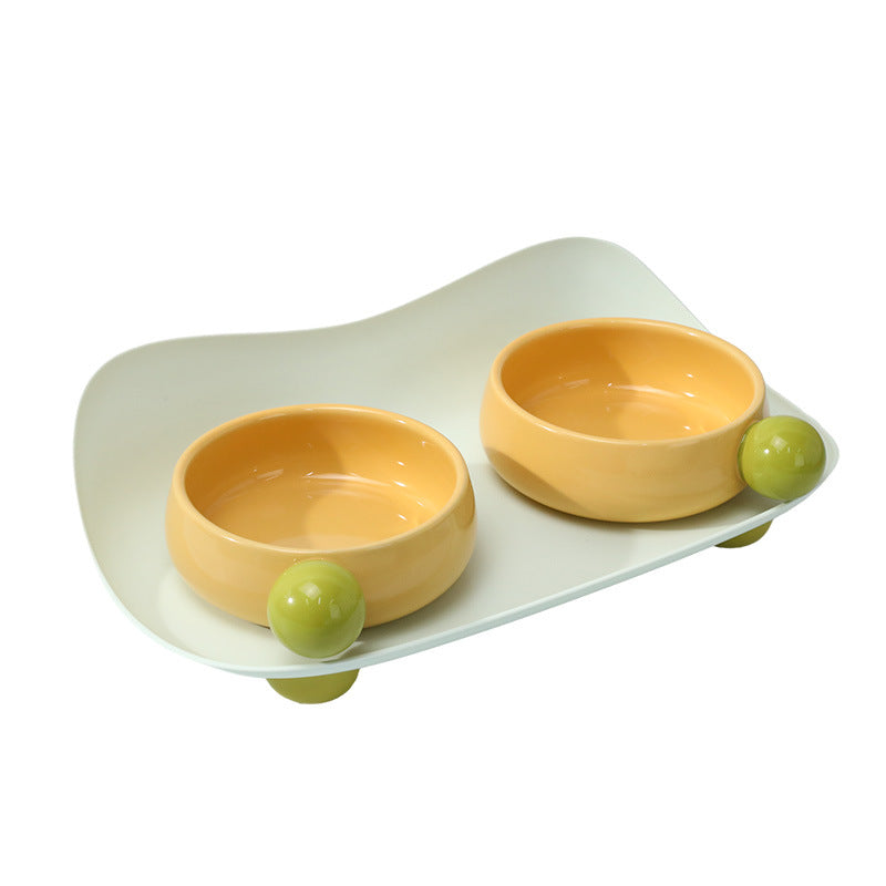 HKM-7965117 Elevated Ceramic Cat Bowl Set with Non-Slip Support for Food and Water, Washable for Cats and Small Dogs