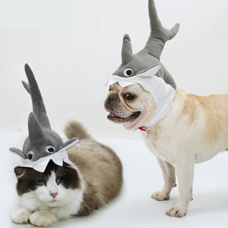 HKM-7966013 Adorable Plush Shark Hat for Cats and Small Dogs - Four Seasons Headgear