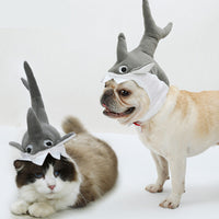 HKM-7966013 Adorable Plush Shark Hat for Cats and Small Dogs - Four Seasons Headgear