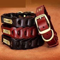 HKM-796627 Braided Leather Dog Collar in Dark Brown and Vermilion for Medium to Large Dogs
