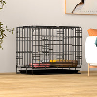 HKM-7967293 Large Encrypted Folding Dog Crate for Corgis and Shiba Inus, Iron Wire Construction, Two Size Options