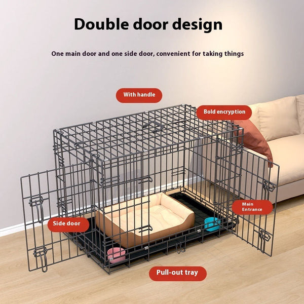 HKM-7967293 Large Encrypted Folding Dog Crate for Corgis and Shiba Inus, Iron Wire Construction, Two Size Options