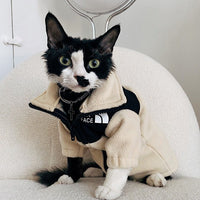 HKM-7967805 Cozy Coral Fleece Cat Clothes in Army Green, Sapphire Blue, and Beige - Multiple Sizes Available