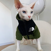 HKM-7967805 Cozy Coral Fleece Cat Clothes in Army Green, Sapphire Blue, and Beige - Multiple Sizes Available
