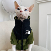 HKM-7967805 Cozy Coral Fleece Cat Clothes in Army Green, Sapphire Blue, and Beige - Multiple Sizes Available