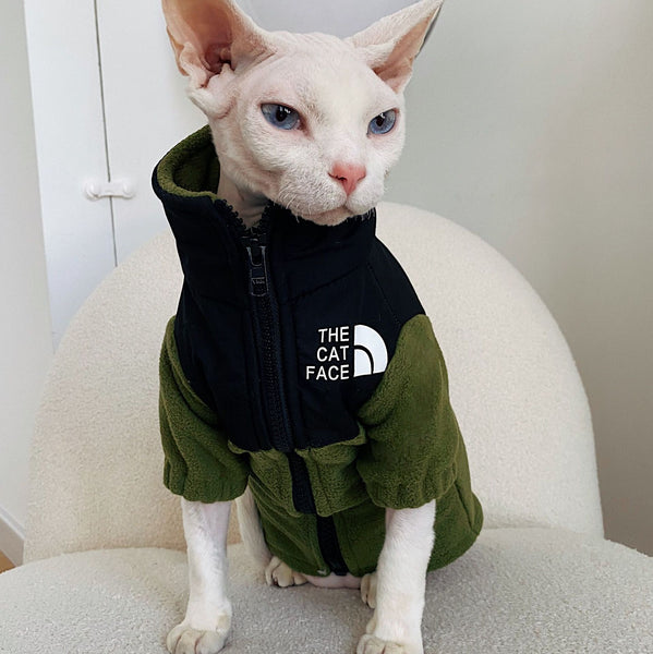 HKM-7967805 Cozy Coral Fleece Cat Clothes in Army Green, Sapphire Blue, and Beige - Multiple Sizes Available