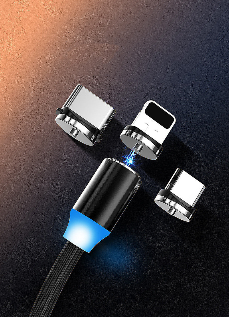 HKM-796819 Circular Magnetic Charging Data Cable - 1M/2M, Micro/Lightning/Type-C, Woven Cotton Yarn, 2.4A