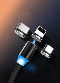 HKM-796819 Circular Magnetic Charging Data Cable - 1M/2M, Micro/Lightning/Type-C, Woven Cotton Yarn, 2.4A