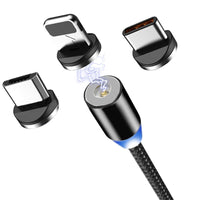 HKM-796819 Circular Magnetic Charging Data Cable - 1M/2M, Micro/Lightning/Type-C, Woven Cotton Yarn, 2.4A