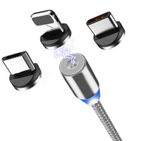 HKM-796819 Circular Magnetic Charging Data Cable - 1M/2M, Micro/Lightning/Type-C, Woven Cotton Yarn, 2.4A