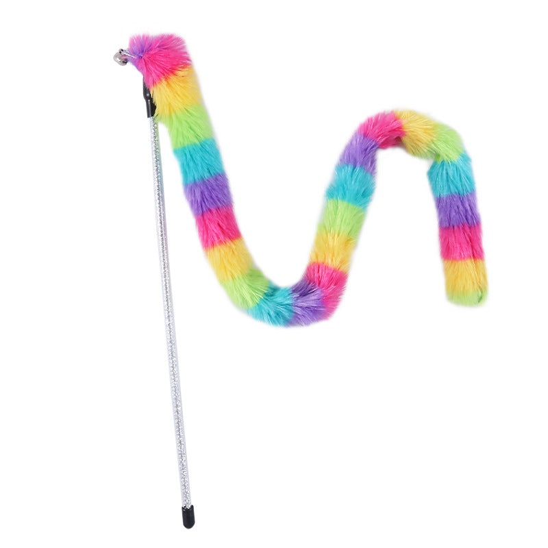HKM-7968445 Rainbow Striped Long Plush Cat Teaser Toy for Interactive Play