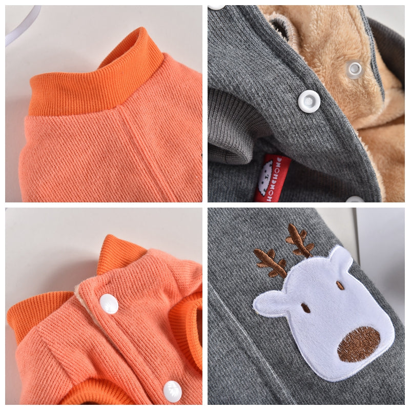HKM-7969981 Cozy Double-Sided Flannel Jacket for Chihuahuas in Orange and Gray - Sizes S to 2L