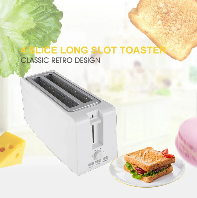 HKM-797331 1300W Long Slot 4-Slice Toaster for Household Use
