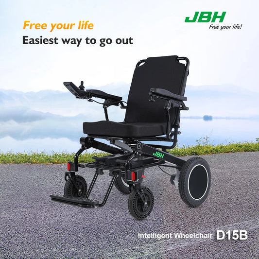 HKM-797459 Portable Folding Dual Motor Electric Wheelchair with Aluminum Alloy Frame, 120 kg Load Capacity, 20 km Driving Range