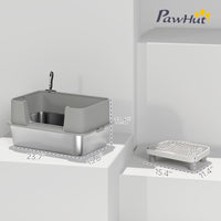 HKM-7974845 Stainless Steel Cat Litter Box with High Sides, Scoop, and Anti-Urine Leakage Design