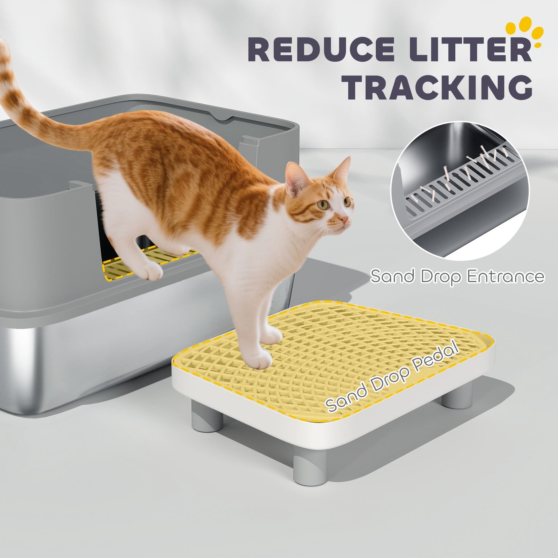HKM-7974845 Stainless Steel Cat Litter Box with High Sides, Scoop, and Anti-Urine Leakage Design
