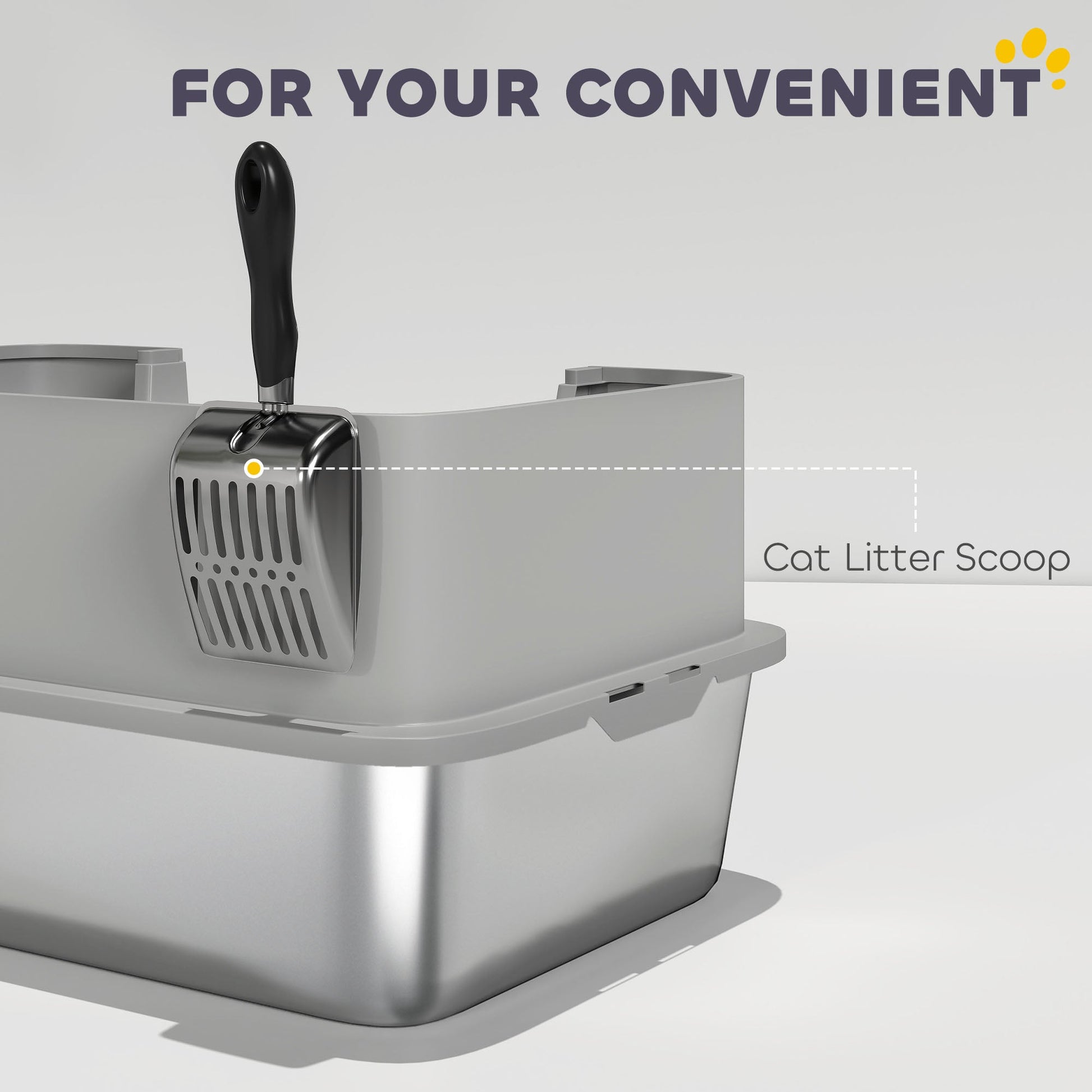 HKM-7974845 Stainless Steel Cat Litter Box with High Sides, Scoop, and Anti-Urine Leakage Design