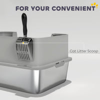 HKM-7974845 Stainless Steel Cat Litter Box with High Sides, Scoop, and Anti-Urine Leakage Design