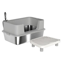 HKM-7974845 Stainless Steel Cat Litter Box with High Sides, Scoop, and Anti-Urine Leakage Design